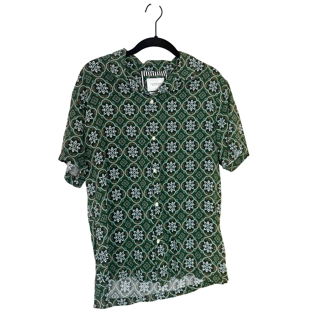 Cactus Man Green Geometric Medallion Print Viscose Short Sleeve Shirt M